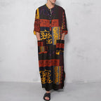 Damen nan Ethno-Maxikleid mit Stehkragen, kurzer Knopfleiste, überschnittenen Ärmeln und A-Linien-Schnitt R&B
