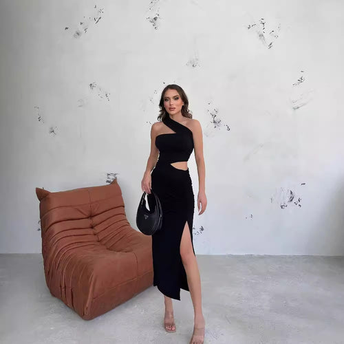 Damen Asymmetrisches Maxikleid mit Cut-Out-Details und raffinierten Rüschendetails R&B