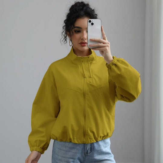 Damen modische Übergangsjacke mit hohem Kragen und elastischem Bund R&B