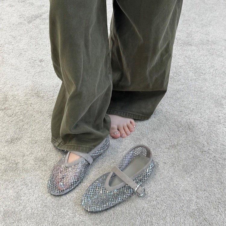 Damen elegante Riemchen-Ballerinas mit modischem Glitzereffekt R&B