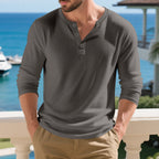 Herren Langarm-Hemd mit strukturiertem Rippenmuster und modischen Knopfdetails R&B