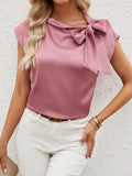 Damen elegante Bluse mit dekorativem Schleifen-Detail und schimmerndem Finish R&B