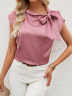 Damen elegante Bluse mit dekorativem Schleifen-Detail und schimmerndem Finish R&B