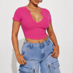 Damen Cropped Shirt mit v-förmigem Ausschnitt R&B