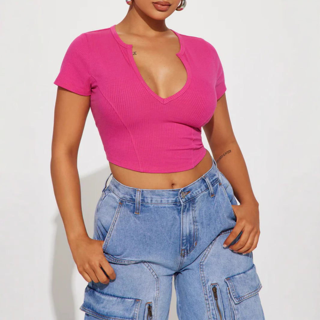 Damen Cropped Shirt mit v-förmigem Ausschnitt R&B