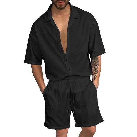 Herren Freizeit-Set mit lässigem Kurzarmhemd und elastischen Shorts R&B