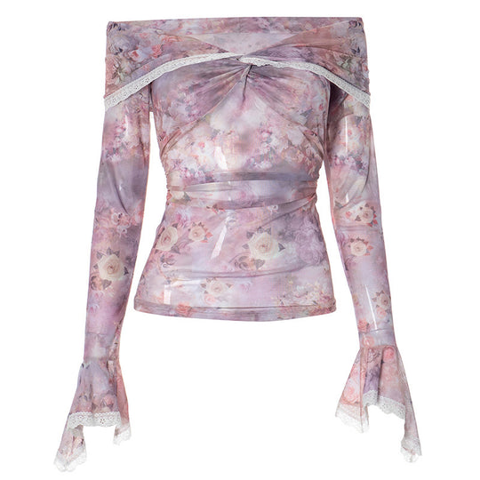 Damen Bluse mit off-shoulder Design und floralen Mustern R&B