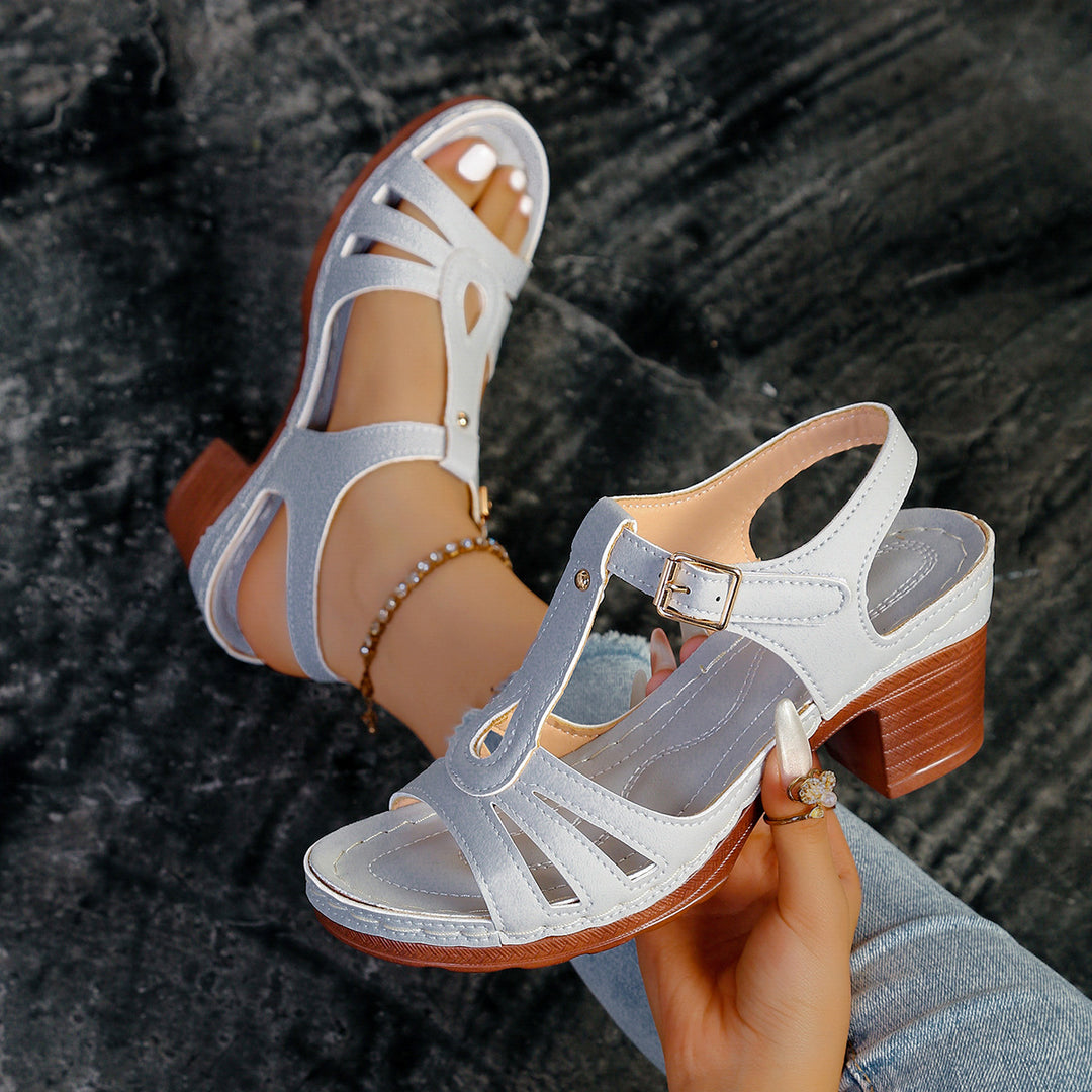 Damen elegante Sandalen mit verstellbarem Riemen und Blockabsatz R&B