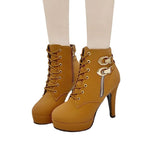 Damen Fashionable High-Heel Stiefeletten mit Dekorativen Schnallen und Reißverschluss R&B