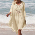 Damen Häkel-Strandüberwurf mit fransigem Saum und elegantem Lochmuster R&B