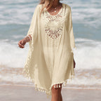 Damen Häkel-Strandüberwurf mit fransigem Saum und elegantem Lochmuster R&B