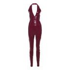 Damen Figurbetontes Latexdress mit tiefem V-Ausschnitt und Rückenschnürung R&B
