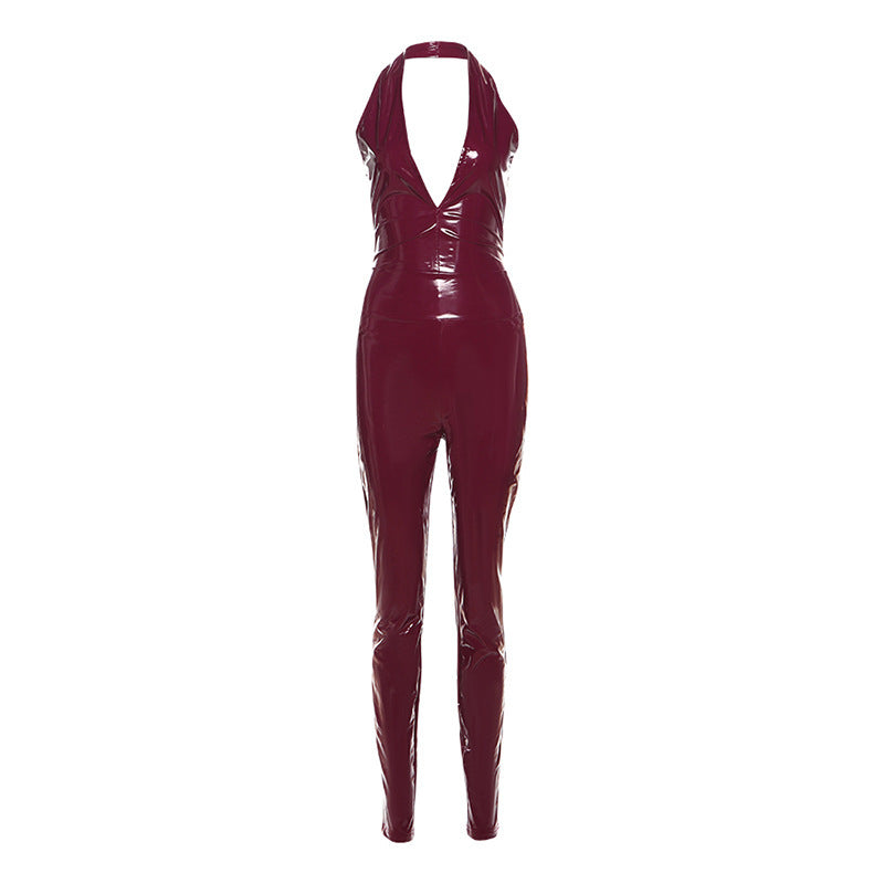 Damen Figurbetontes Latexdress mit tiefem V-Ausschnitt und Rückenschnürung R&B
