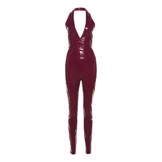 Damen Figurbetontes Latexdress mit tiefem V-Ausschnitt und Rückenschnürung R&B