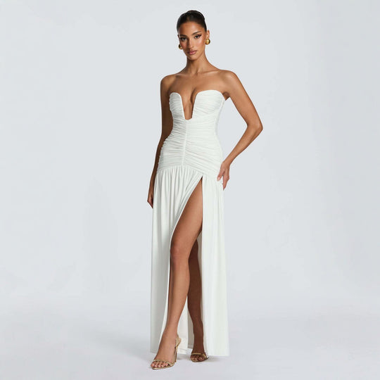 Damen Abendkleid mit tiefem V-Ausschnitt und eleganter Drapierung R&B