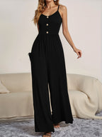 Damen Jumpsuit mit knöpfbarem Oberteil und weitem Bein R&B