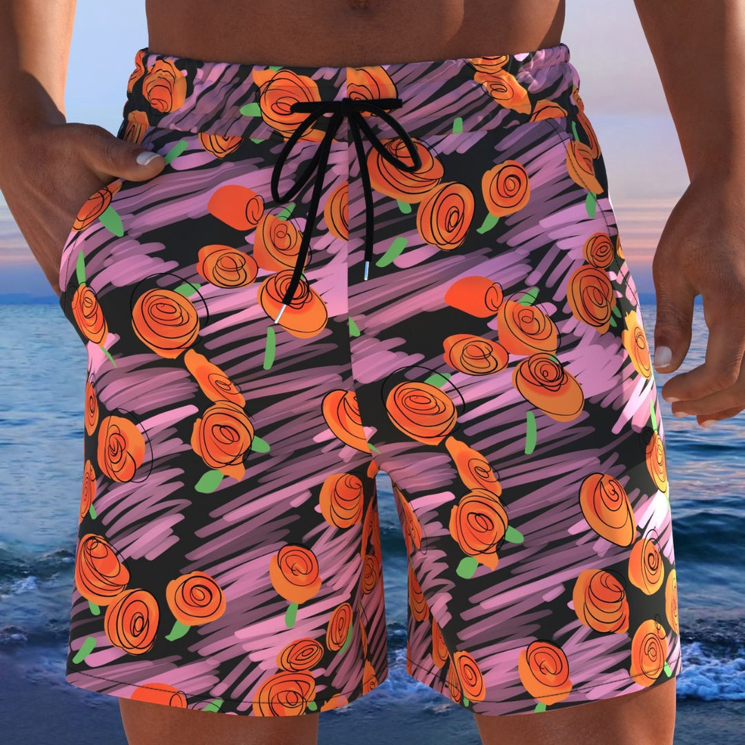 Herren Badeshorts mit modernem Streifen-Design und elastischem Bund R&B