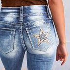 Damen Bootcut Jeans mit vintage Waschung und eleganten Nähten R&B