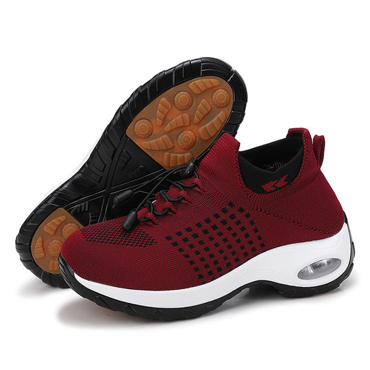 Damen nan atmungsaktive gestrickte Plateausneaker mit Luftkissenfederung und elastischem Schaft R&B