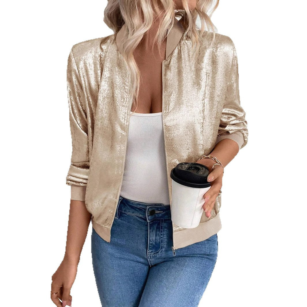 Damen Glamouröse Bomberjacke mit glänzender Oberfläche R&B