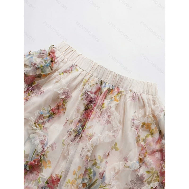 Damen Sommerrock mit floralen Applikationen und zartem Spitzenrand R&B