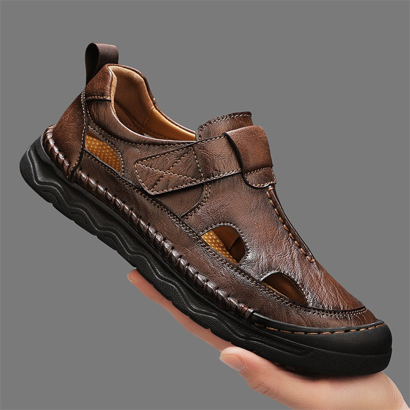 Herren Leder-Sandalen mit verstellbarem Klettverschluss und atmungsaktivem Design R&B