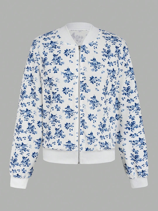 Damen elegante Bomberjacke mit floralem Design R&B