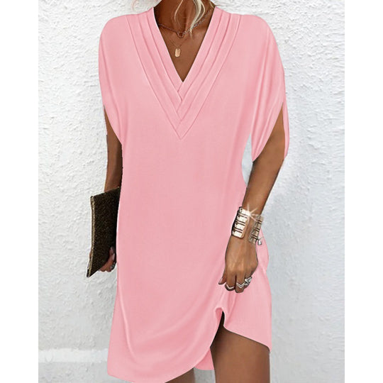 Damen elegantes V-Ausschnitt Kleid mit seitlichen Schlitzen und lässigem Schnitt R&B