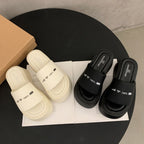 Damen bequeme Platform-Pantoletten mit modischer Riemenverzierung R&B