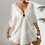 Damen Strandkleid mit tiefem V-Ausschnitt und lockerem Schnitt R&B