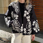 Damen Trendige Kimono-Jacke mit floralen Mustern und Taillengürtel R&B