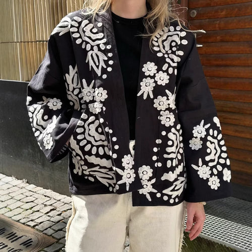 Damen Trendige Kimono-Jacke mit floralen Mustern und Taillengürtel R&B