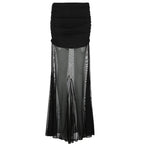 Damen Maxi-Rock mit transparentem Chiffon und gerafft Bund R&B