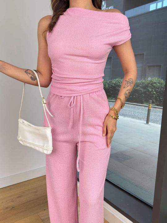Damen Off-Shoulder Jumpsuit mit elastischem Bund und lässigem Schnitt R&B