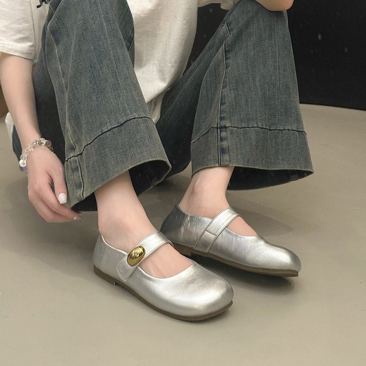 Damen elegante Mary Jane Ballerinas mit dekorativem Knopf R&B