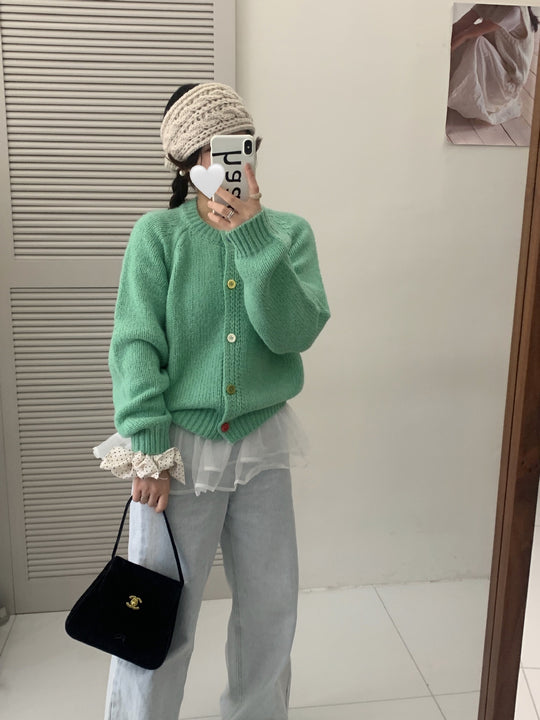 Damen Kuschelige Strickjacke mit bunten Knöpfen und lockerer Passform R&B