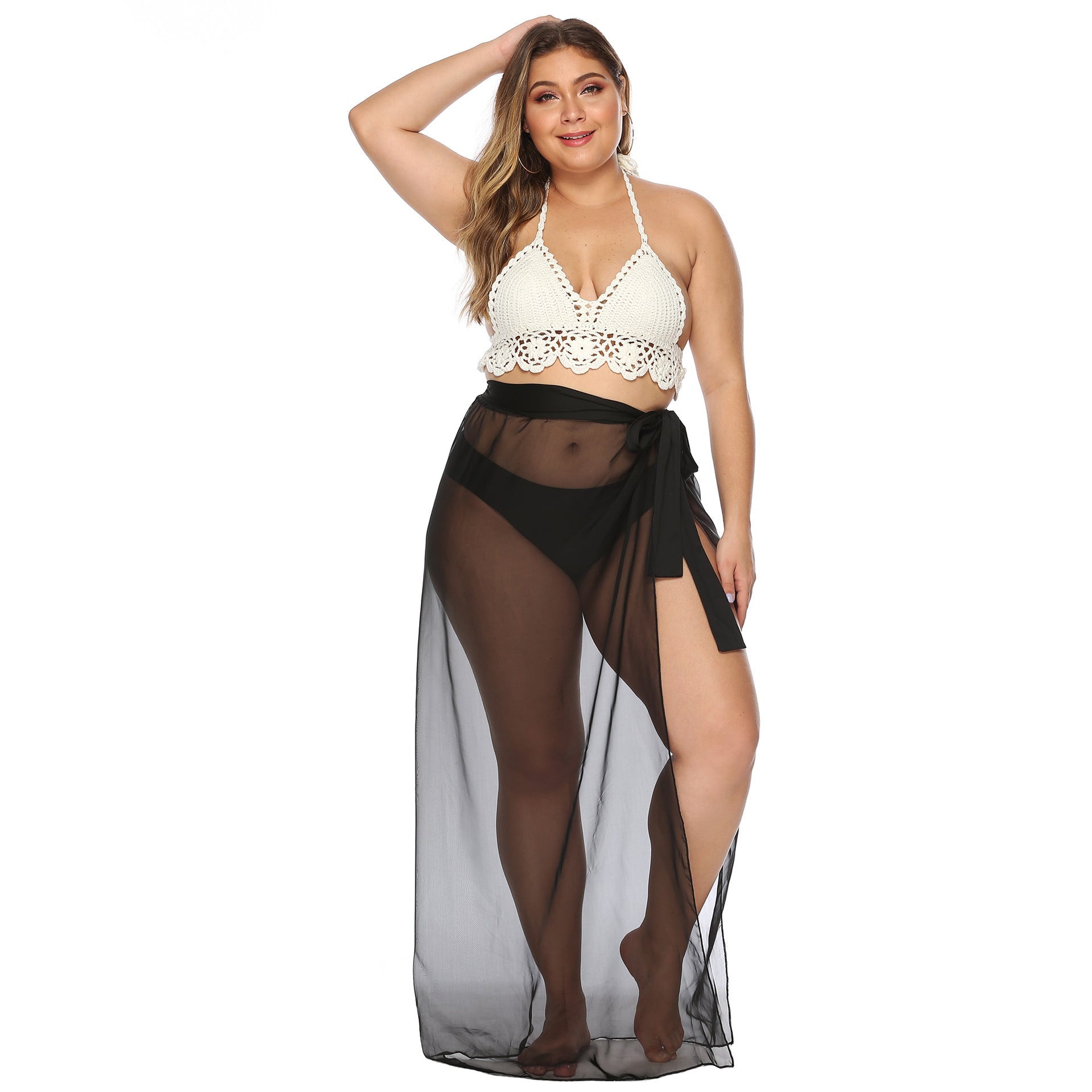 Damen eleganter Strandüberwurf mit seitlichem Knoten R&B