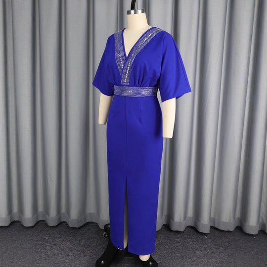 Damen elegantes Maxi-Kleid mit Pailletten und Schlitz R&B