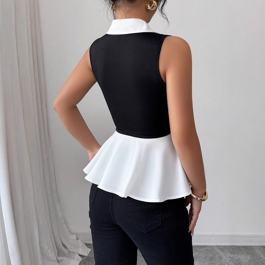 Damen Elegantes Peplum-Oberteil mit Kragen und Knopfdetaillierung R&B