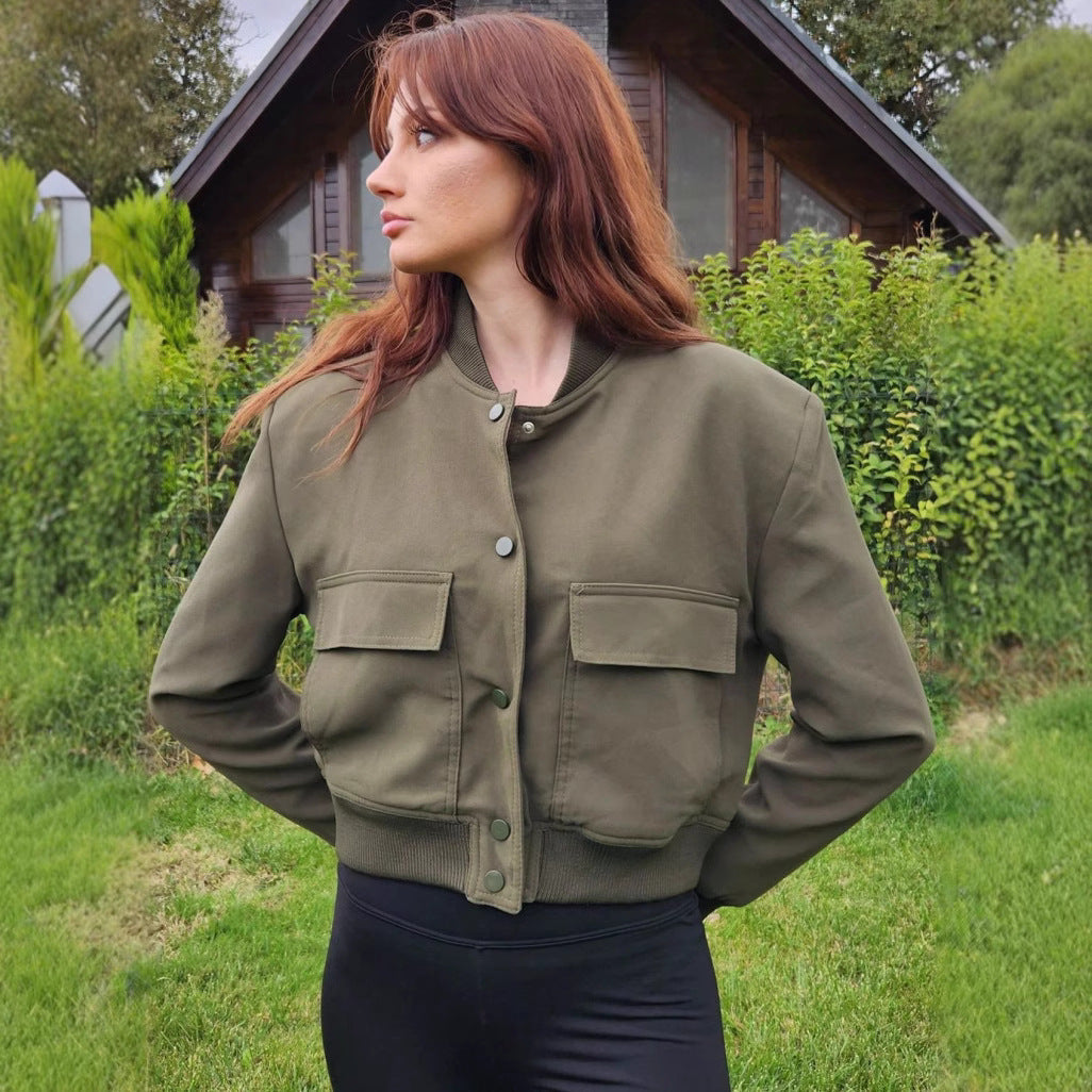 Damen modische cropped Jacke mit animalischem Muster und praktischen Taschen