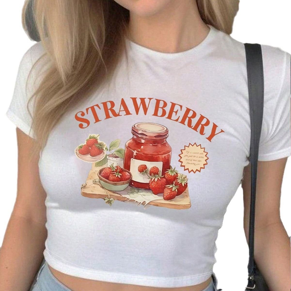 Damen Crop-Top mit kreativem Erdbeer-Design und figurbetontem Schnitt R&B