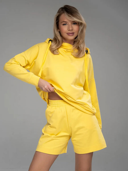 Damen lässiges Oversized Hoodie und Shorts Set R&B