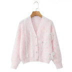 Damen Strickjacke mit dekorativen Schleifen und zartem Muster R&B