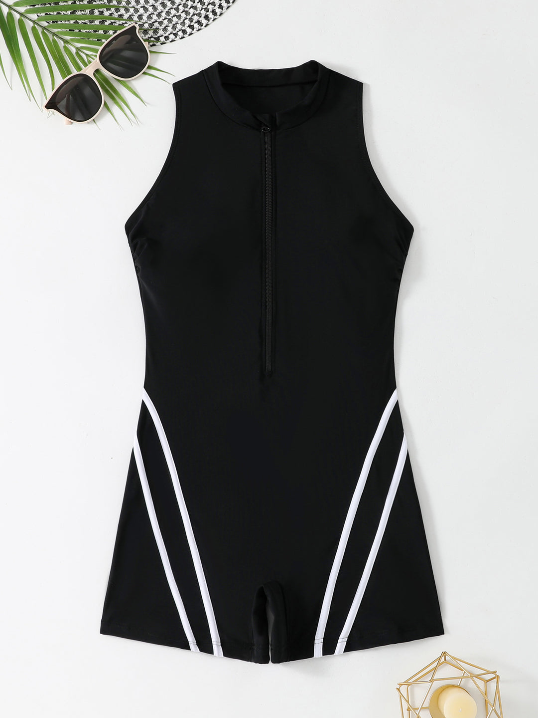 Damen Sportlicher Schwimmanzug mit hohem Kragen und Reißverschluss R&B