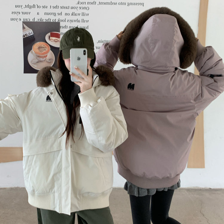 Damen Oversized Winterjacke mit abnehmbarem Kunstfellkragen und großen Taschen R&B