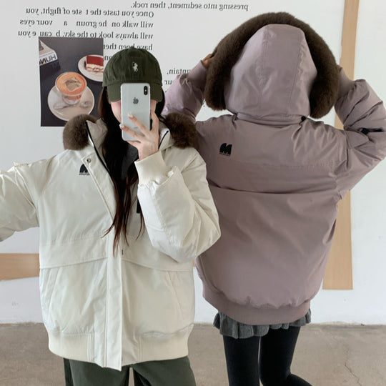 Damen Oversized Winterjacke mit abnehmbarem Kunstfellkragen und großen Taschen R&B
