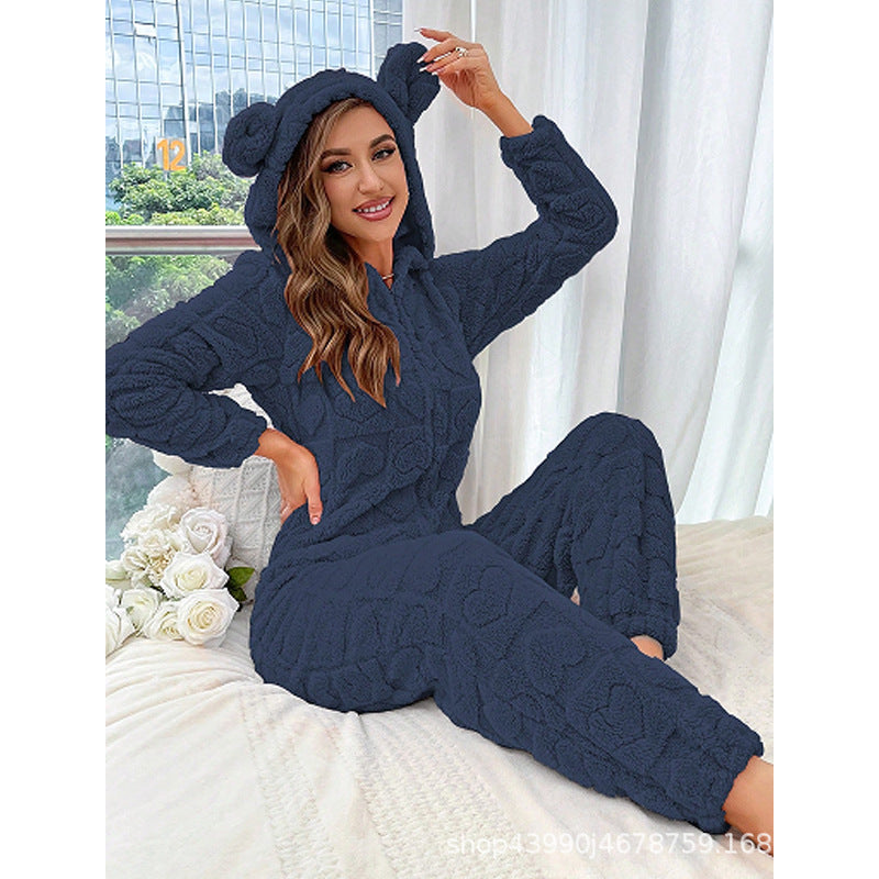 Damen Gemütlicher Fleece-Overall mit Kapuze R&B