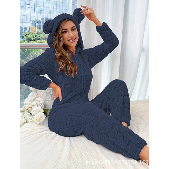 Damen Gemütlicher Fleece-Overall mit Kapuze R&B