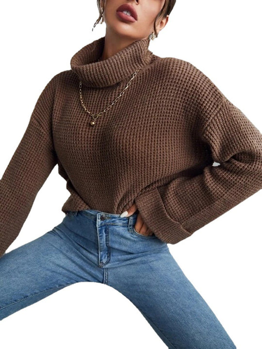 Damen Strickpullover mit hohem Kragen und strukturierter Oberfläche R&B