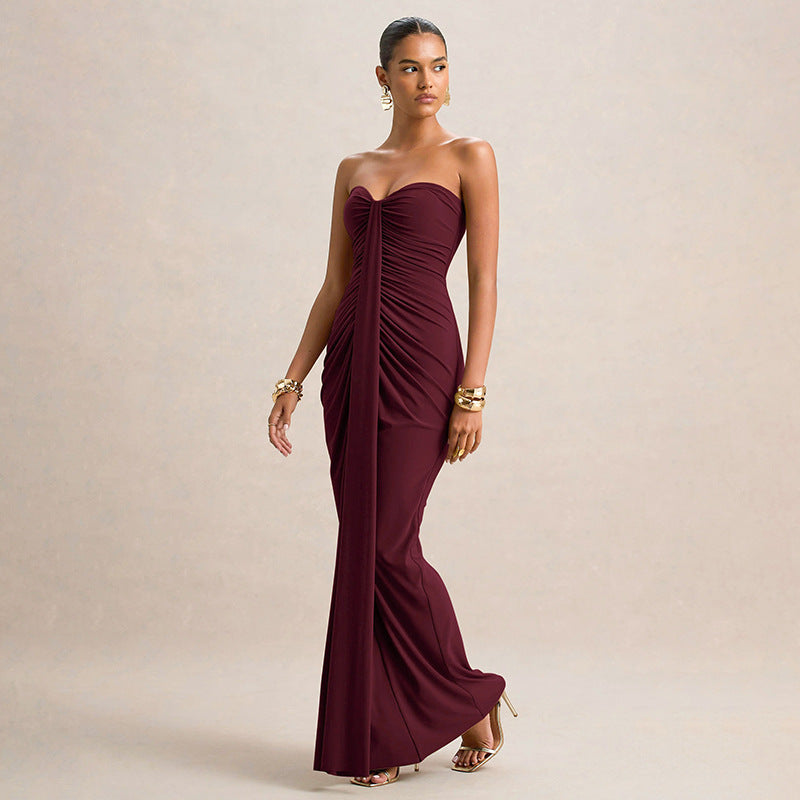 Damen Figurbetontes Maxikleid mit Raffungen und zartem Schnitt R&B